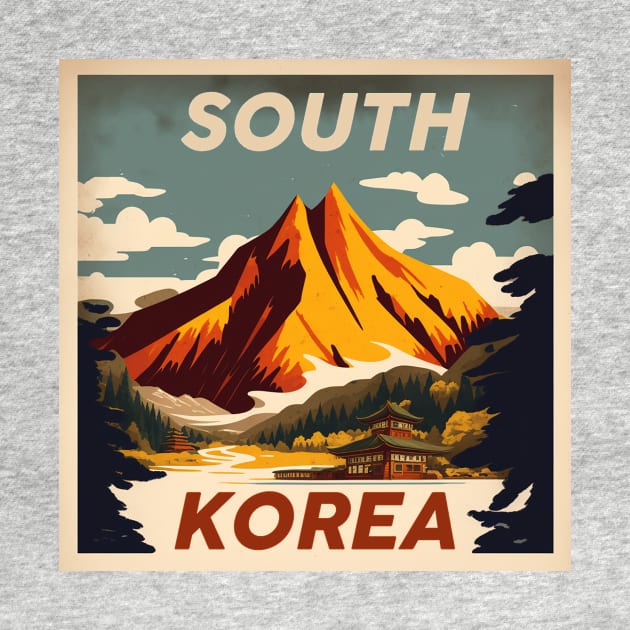 South Korea Mountain Vintage Travel Art Poster by OldTravelArt
